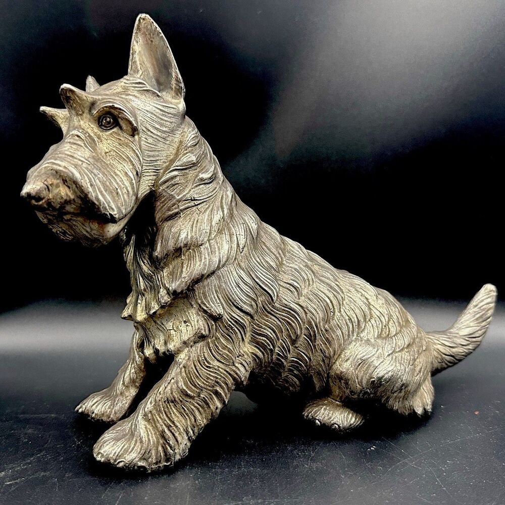 Vintage Scottie Dog Doorstop Heavy Silver Tone Metal Statue Sculpture 4.9 lb
